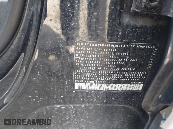 2021 Volkswagen Tiguan SE with VIN 3VV3B7AX3MM157702, listed as a IAAI auction lot 41888479 with 51,807 mi miles and . Bid and sale history available at DreamBid. Image 9.
