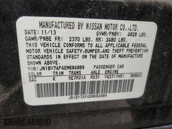 2014 Infiniti Q50 Sport with VIN JN1BV7AP4EM684889, listed as a Copart auction lot 47760535 with 83,528 mi miles and Salvage Title. Bid and sale history available at DreamBid. Image 12.