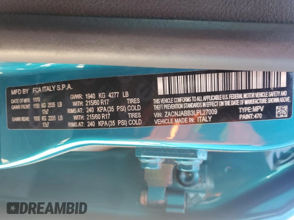 2020 Jeep Renegade Altitude with VIN ZACNJABB3LPL27009, listed as a Copart auction lot 51958815 with 99,752 mi miles and Clean Title. Bid and sale history available at DreamBid. Image 13.