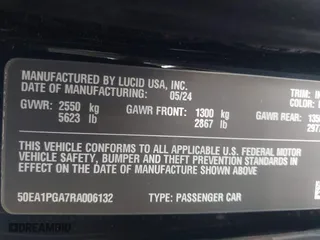 2024 Lucid Air Pure with VIN 50EA1PGA7RA006132, listed as a IAAI auction lot 41261501 with 4,347 mi miles. Bid and sale history available at carsss.com. Image 9.