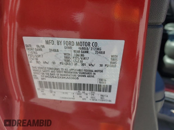 2009 Ford Escape Limited с VIN 1FMCU94GX9KA03935, выставлен на аукционе Copart как лот 60612705 с пробегом 87 825 миль миль и Списание • Salvage title. История ставок и продаж доступна на DreamBid. Изображение 13.
