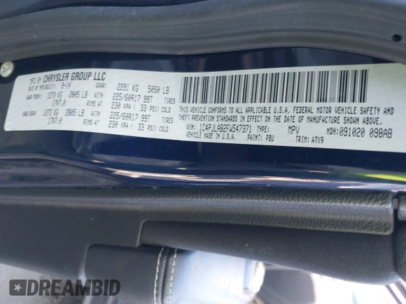 2015 Jeep Cherokee Sport with VIN 1C4PJLAB2FW547371, listed as a IAAI auction lot 41588682 with 135,640 mi miles. Bid and sale history available at carsss.com. Image 9.