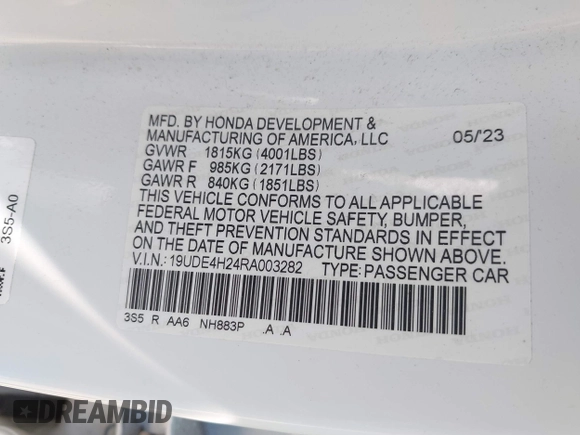 2024 Acura Integra with VIN 19UDE4H24RA003282, listed as a IAAI auction lot 42668580 with 15,816 mi miles and . Bid and sale history available at DreamBid. Image 9.