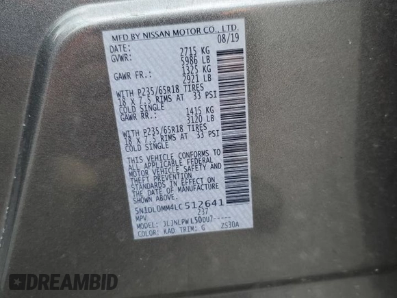 2020 Infiniti QX60 Luxe with VIN 5N1DL0MM4LC512641, listed as a Copart auction lot 63790245 with 101,694 mi miles and Salvage title. Bid and sale history available at DreamBid. Image 13.