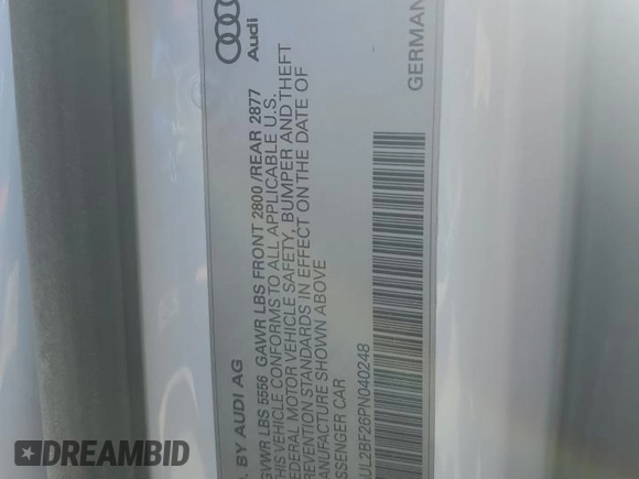 2023 Audi A6 Premium Plus z VIN WAUL2BF26PN040248, wystawiony jako Copart lot #80627154 z przebiegiem Nie podano mil oraz Szkoda całkowita • Salvage title. Historia ofert i sprzedaży dostępna na DreamBid. Obrazek 12.