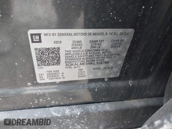2019 GMC Terrain SLE with VIN 3GKALMEV9KL318796, listed as a IAAI auction lot 41708377 with 106,968 mi miles and . Bid and sale history available at DreamBid. Image 9.