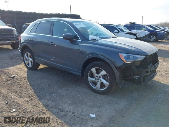 2020 Audi Q3 Premium with VIN WA1AECF37L1071150, listed as a IAAI auction lot 41698945 with 47,821 mi miles. Bid and sale history available at carsss.com. Image 1.