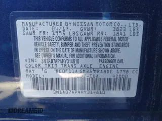 2017 Nissan Sentra S with VIN 3N1AB7AP4HY314810, listed as a IAAI auction lot 42533168 with 116,612 mi miles and . Bid and sale history available at DreamBid. Image 9.