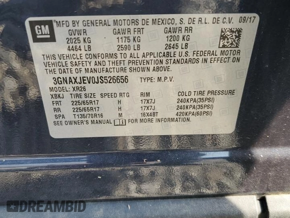 2018 Chevrolet Equinox LT with VIN 3GNAXJEV0JS526656, listed as a Copart auction lot 52556925 with 110,973 mi miles and Salvage Title. Bid and sale history available at carsss.com. Image 13.