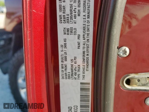 2022 Ram 2500 Laramie with VIN 3C6UR5FJ4NG306343, listed as a Copart auction lot 58817845 with 66,918 mi miles and Salvage title. Bid and sale history available at DreamBid. Image 13.