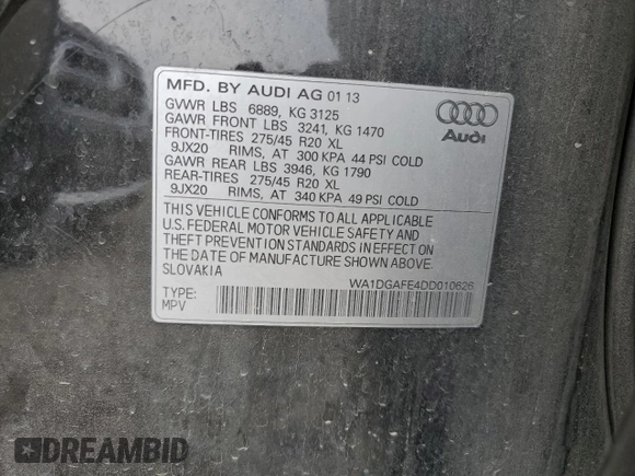 2013 Audi Q7 3.0T S line Prestige with VIN WA1DGAFE4DD010626, listed as a Copart auction lot 84907214 with 158,521 mi miles and Salvage Title. Bid and sale history available at carsss.com. Image 15.