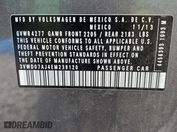 2014 Volkswagen Jetta SE z VIN 3VWD07AJ4EM239120, wystawiony jako Copart lot #57304045 z przebiegiem 183 748 mil mil oraz Szkoda całkowita • Salvage title. Historia ofert i sprzedaży dostępna na DreamBid. Obrazek 12.
