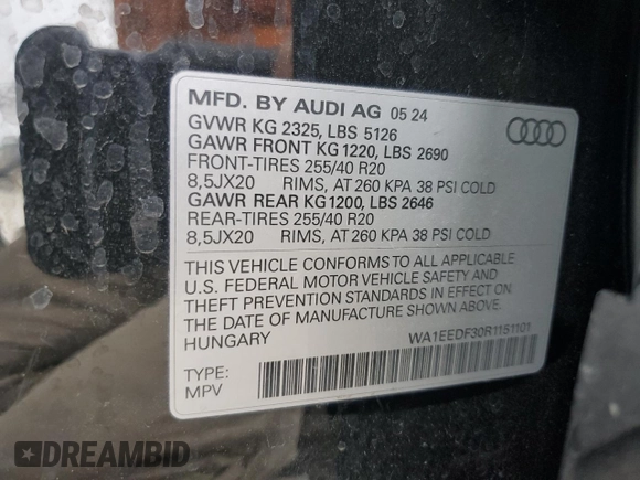 2024 Audi Q3 S line Premium Plus z VIN WA1EEDF30R1151101, wystawiony jako Copart lot #49081385 z przebiegiem 4995 mil mil oraz Tytuł czysty. Historia ofert i sprzedaży dostępna na DreamBid. Obrazek 16.