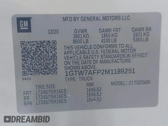2021 GMC Savana Cargo z VIN 1GTW7AFP2M1189251, wystawiony jako IAAI lot #41644932 z przebiegiem 82 321 mil mil oraz . Historia ofert i sprzedaży dostępna na DreamBid. Obrazek 9.
