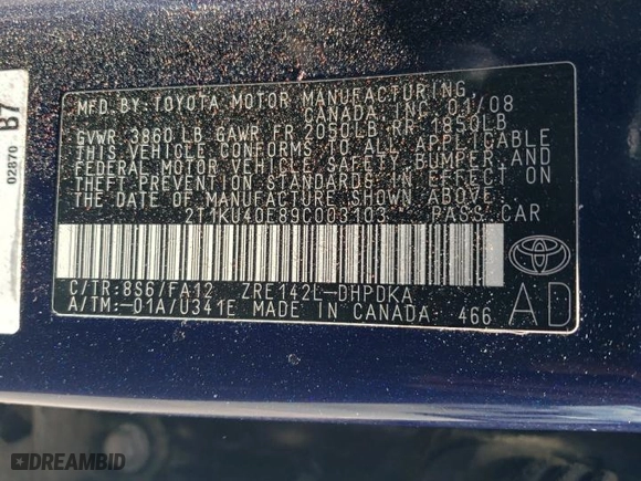 2009 Toyota Matrix with VIN 2T1KU40E89C003103, listed as a Copart auction lot 51489235 with 133,292 mi miles and Salvage Title. Bid and sale history available at carsss.com. Image 12.