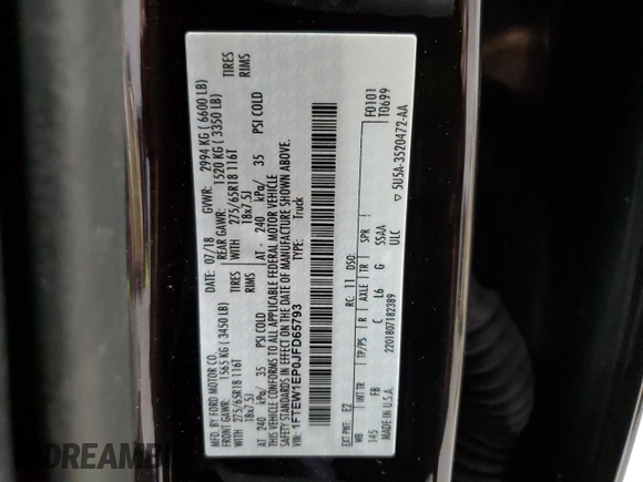2018 Ford F-150 XL with VIN 1FTEW1EP0JFD65793, listed as a Copart auction lot 45498705 with 86,022 mi miles and Salvage Title. Bid and sale history available at carsss.com. Image 12.