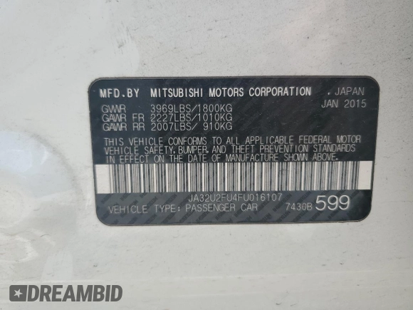 2015 Mitsubishi Lancer ES with VIN JA32U2FU4FU016107, listed as a Copart auction lot 69314334 with 194,883 mi miles and Salvage Title. Bid and sale history available at DreamBid. Image 13.