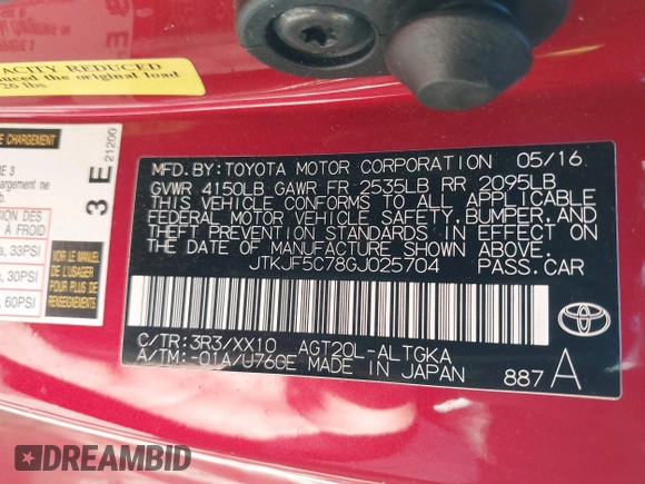 2016 Scion tC with VIN JTKJF5C78GJ025704, listed as a IAAI auction lot 41706518 with 29,460 mi miles. Bid and sale history available at carsss.com. Image 9.