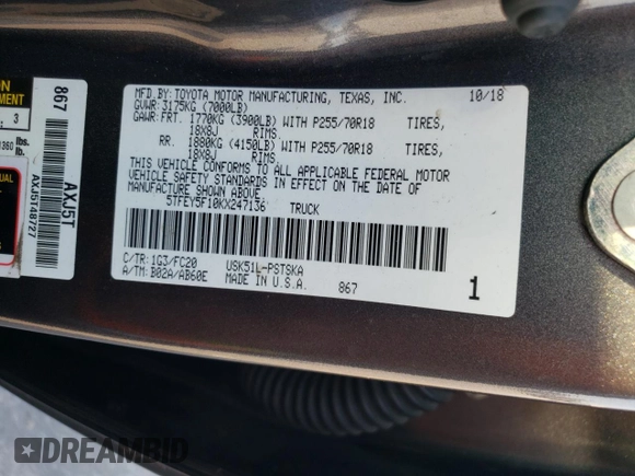 2019 Toyota Tundra 2WD SR5 with VIN 5TFEY5F10KX247136, listed as a Copart auction lot 72270414 with 168,134 mi miles and Salvage Title. Bid and sale history available at carsss.com. Image 12.