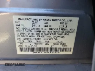 2007 Nissan Maxima 3.5 SL with VIN 1N4BA41E47C850476, listed as a Copart auction lot 75008844 with 201,515 mi miles and Salvage Title. Bid and sale history available at carsss.com. Image 14.