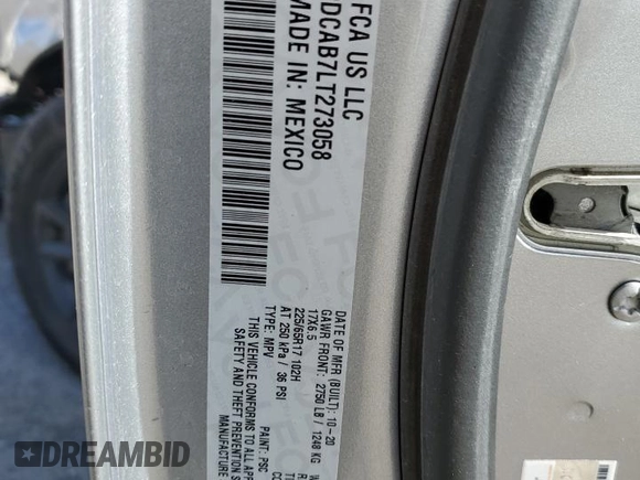2020 Dodge Journey SE Value with VIN 3C4PDCAB7LT273058, listed as a Copart auction lot 46137285 with 84,043 mi miles and Salvage Title. Bid and sale history available at DreamBid. Image 15.