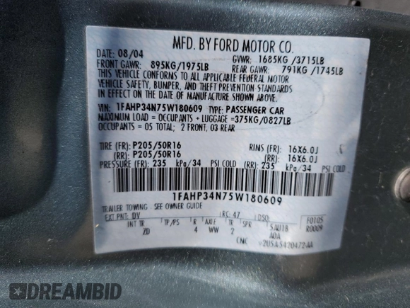 2005 Ford Focus S with VIN 1FAHP34N75W180609, listed as a Copart auction lot 50186265 with 98,337 mi miles and Salvage Title. Bid and sale history available at carsss.com. Image 12.