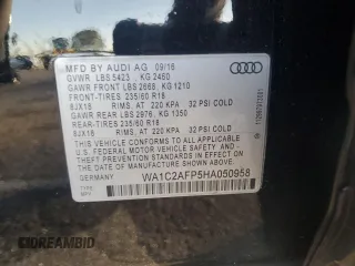 2017 Audi Q5 Premium with VIN WA1C2AFP5HA050958, listed as a Copart auction lot 88754155 with 105,703 mi miles and Salvage Title. Bid and sale history available at carsss.com. Image 13.