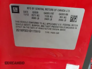2013 Chevrolet Impala LS with VIN 2G1WF5E31D1179919, listed as a IAAI auction lot 42058911 with 191,263 mi miles and . Bid and sale history available at DreamBid. Image 9.