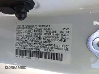 2022 Honda CR-V EX z VIN 7FARW1H50NE002789, wystawiony jako IAAI lot #41671321 z przebiegiem 14 642 mil mil oraz . Historia ofert i sprzedaży dostępna na DreamBid. Obrazek 9.