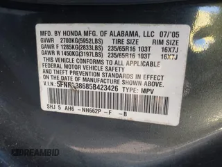 2005 Honda Odyssey EX-L with VIN 5FNRL38685B423426, listed as a IAAI auction lot 41519779 with 423,419 mi miles. Bid and sale history available at carsss.com. Image 9.