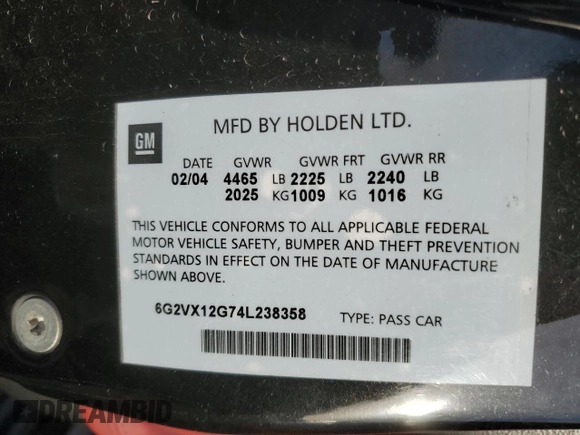 2004 Pontiac GTO with VIN 6G2VX12G74L238358, listed as a Copart auction lot 49388545 with Not Provided miles and Salvage Title. Bid and sale history available at DreamBid. Image 14.