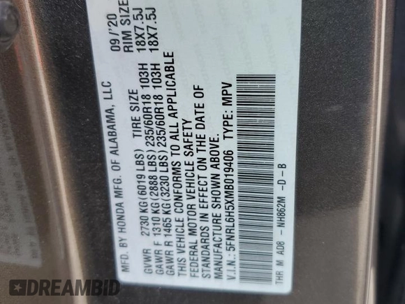2021 Honda Odyssey EX z VIN 5FNRL6H5XMB019406, wystawiony jako Copart lot #54990945 z przebiegiem 77 941 mil mil oraz Szkoda całkowita • Salvage title. Historia ofert i sprzedaży dostępna na DreamBid. Obrazek 12.