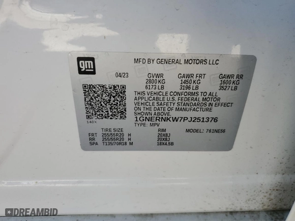 2023 Chevrolet Traverse High Country with VIN 1GNERNKW7PJ251376, listed as a Copart auction lot 78498254 with 0 mi miles and Non Repairable. Bid and sale history available at carsss.com. Image 14.