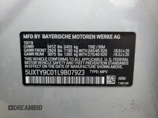 2020 BMW X3 M40i with VIN 5UXTY9C01L9B07923, listed as a Copart auction lot 88938645 with 69,328 mi miles and Salvage Title. Bid and sale history available at DreamBid. Image 14.
