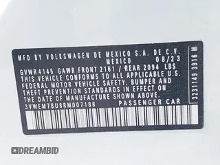 2024 Volkswagen Jetta SE with VIN 3VWEM7BU8RM007188, listed as a IAAI auction lot 42657015 with 40,589 mi miles and . Bid and sale history available at DreamBid. Image 9.