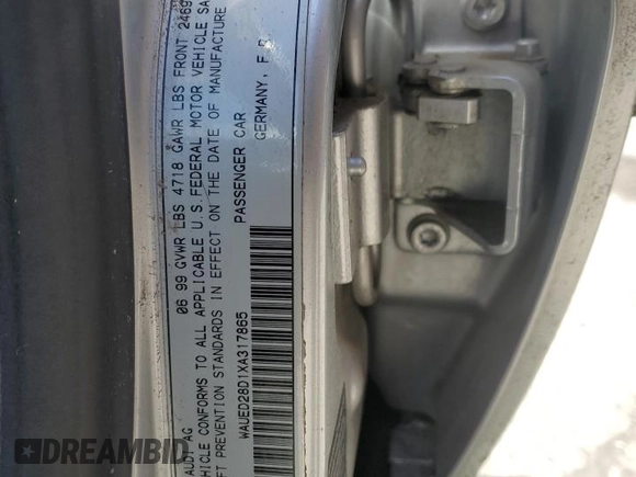 1999 Audi A4 with VIN WAUED28D1XA317865, listed as a Copart auction lot 63471495 with 123,492 mi miles and Clean title. Bid and sale history available at DreamBid. Image 13.