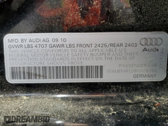 2011 Audi A4 Premium Plus z VIN WAUEFAFL0BN020764, wystawiony jako Copart lot #58460845 z przebiegiem 176 553 mil mil oraz Czysty tytuł • Clean title. Historia ofert i sprzedaży dostępna na DreamBid. Obrazek 12.