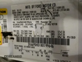 2019 Ford Fusion SE with VIN 3FA6P0HD1KR199646, listed as a Copart auction lot 51060015 with 63,305 mi miles and Salvage Title. Bid and sale history available at carsss.com. Image 14.