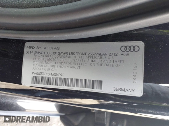 2015 Audi A6 2.0T Premium Plus with VIN WAUGFAFC6FN004079, listed as a IAAI auction lot 41756101 with 131,207 mi miles. Bid and sale history available at carsss.com. Image 9.