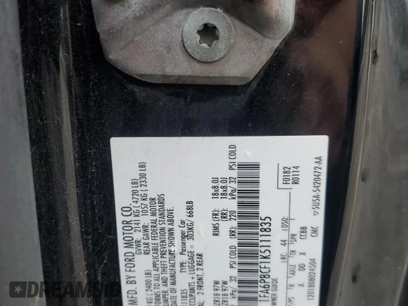 2019 Ford Mustang GT with VIN 1FA6P8CF1K5111835, listed as a Copart auction lot 51785275 with 89,888 mi miles and Salvage title. Bid and sale history available at DreamBid. Image 13.