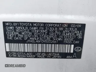 2009 Lexus LS 460 с VIN JTHCL46F095002661, выставлен на аукционе IAAI как лот 41873060 с пробегом 260 882 миль миль и . История ставок и продаж доступна на DreamBid. Изображение 9.
