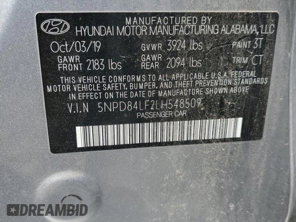 2020 Hyundai Elantra SEL with VIN 5NPD84LF2LH548509, listed as a Copart auction lot 52651315 with 110,464 mi miles and Salvage Title. Bid and sale history available at carsss.com. Image 15.