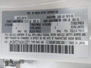 2019 Mazda CX-3 Grand Touring with VIN JM1DKFD7XK0412371, listed as a IAAI auction lot 41218170 with 1 mi miles. Bid and sale history available at carsss.com. Image 9.