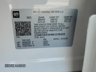 2021 Chevrolet Traverse Premier with VIN 1GNEVKKW4MJ238428, listed as a Copart auction lot 87751075 with 44,501 mi miles and Salvage title. Bid and sale history available at DreamBid. Image 14.