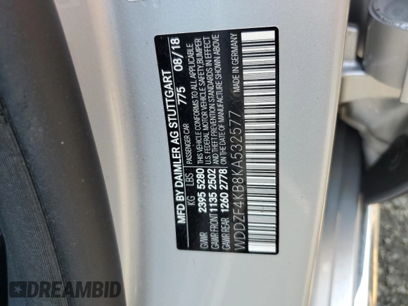 2019 Mercedes-Benz E-Class E 300 with VIN WDDZF4KB8KA532577, listed as a Copart auction lot 63581924 with 111,984 mi miles and Salvage Title. Bid and sale history available at carsss.com. Image 12.