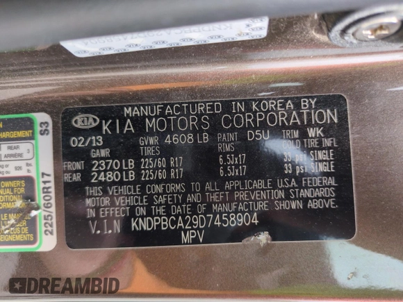 2013 Kia Sportage LX z VIN KNDPBCA29D7458904, wystawiony jako Copart lot #59175745 z przebiegiem 100 719 mil mil oraz Szkoda całkowita • Salvage title. Historia ofert i sprzedaży dostępna na DreamBid. Obrazek 14.