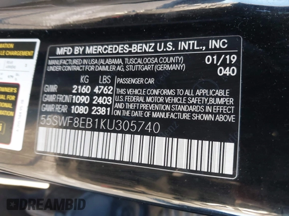 2019 Mercedes-Benz C 300 with VIN 55SWF8EB1KU305740, listed as a IAAI auction lot 41288686 with 101,908 mi miles and . Bid and sale history available at carsss.com. Image 9.