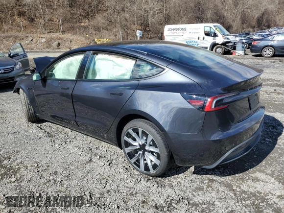 2025 Tesla Model 3 Long Range with VIN 5YJ3E1EB6SF921092, listed as a Copart auction lot 46918025 with 1,403 mi miles and Salvage Title. Bid and sale history available at DreamBid. Image 2.