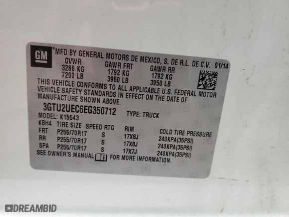 2014 GMC Sierra 1500 SLE with VIN 3GTU2UEC6EG350712, listed as a Copart auction lot 52740815 with 67,801 mi miles and Clean Title. Bid and sale history available at carsss.com. Image 12.