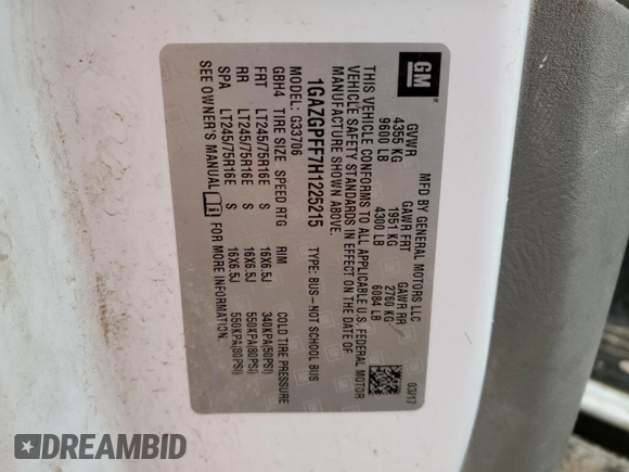 2017 Chevrolet Express Passenger LT z VIN 1GAZGPFF7H1225215, wystawiony jako Copart lot #47135935 z przebiegiem 161 084 mil mil oraz Szkoda całkowita • Salvage title. Historia ofert i sprzedaży dostępna na DreamBid. Obrazek 13.